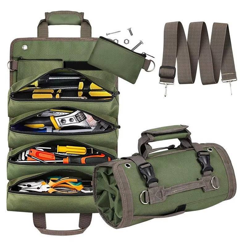 lot 66817 image: NEW Hardware Tool Roll Bag Electrician Car Hanging Storage Tool Box Bag - BLACK