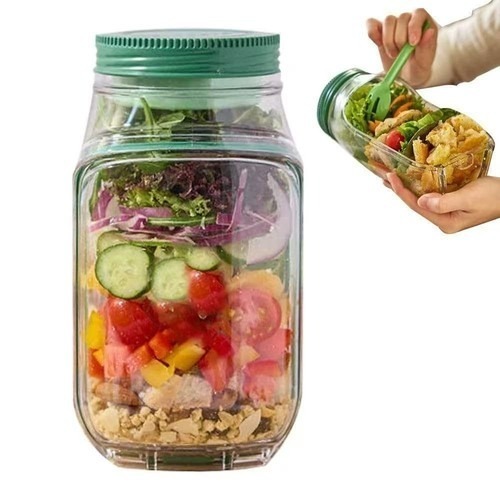 lot 85594 image: Salad Jar with Side Opening Leakproof Dressing Layer Portable Lunch NEW