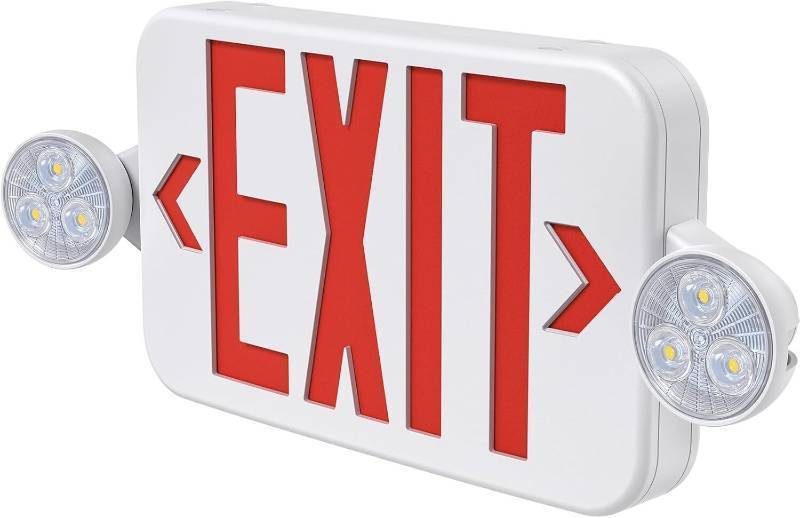 lot 85622 image: LED Exit Sign Emergency Light Combo - Red Letter Battery Backup UL Listed