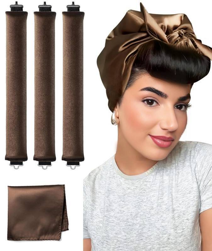 lot 85624 image: Velvet Heatless Hair Curler Set - Overnight No-Heat Curls Brown
