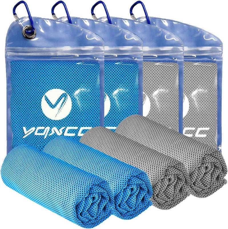 lot 85630 image: 4 Pack Cooling Towels 40x12 - Light Blue & Gray Microfiber Ice Cool Towel