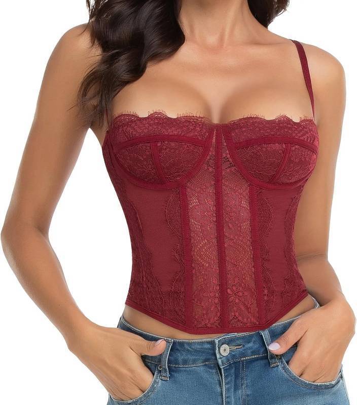 lot 86625 image: Raxnode Lace Bustier Corset Top Burgundy - Sexy Party Club Going Out Top XXL