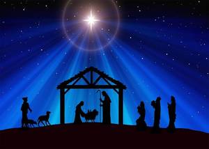 lot 67899 image: 7x5Ft Birth of Jesus Nativity Holy Family Photography Background Blue Scene North Polar Background Barn Stable Christian Party Decor Photo Props