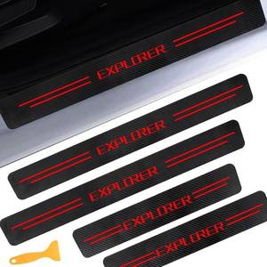 lot 67907 image: Door Sill Protectors Custom Fit for Ford Explorer, Carbon Fiber Leather FrontRear Door Sill Sticker for Explorer Accessores 2015 2016 2017 2018 2019 2020 2021 2022 2023 2024 2025 2026(Red)