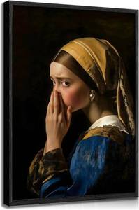lot 67924 image: Funny Stink Bathroom Wall Art Humor Girl with a Pearl Earring Pinching Her Nose Bad Smell Toilet Poster Painting Picture Wall Decor Canvas Print Artwork for Lavatory Restroom Washroom Home Decoration