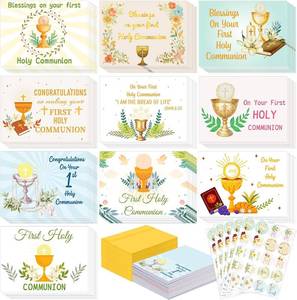 lot 67962 image: Yeaqee 100 Pack First Holy Communion Greeting Cards First Communion Card with Envelopes and Stickers Blessings You for Religious Baptism Party Decorations Supplies