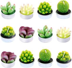 lot 67965 image: Swpeet 12Pcs Decorative Succulent Cactus Tealight Candles Kit, Cute Smokeless Succulent Plants Perfect for Candles Festival Wedding Props and House-Warming Party (N0.6-Candle)