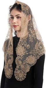lot 67966 image: Bozidol Mantilla Veils Catholic for Church Women with Virgin Mary Camellia, Triangular Veil for Mass Religious Prayer