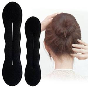 lot 69002 image: 2pcs Sponge Hair Bun Maker for Women, Lazy Bun Shaper Curler Tool, Flexible Bun Updo Hair Accessories for Updos Ballet Buns French Twists- Black