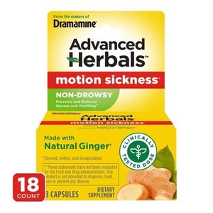 lot 69004 image: Dramamine Advanced Herbals Non-Drowsy Motion Sickness Relief Capsules - 18ct EXP 052026