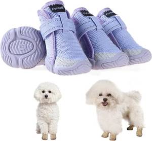 lot 69008 image: Dog Shoes for Small Dogs, Breathable Puppy Dog Boots & Paw Protectors for Summer Hot Pavement Winter Snow, Dog Booties with Reflective Strips, Anti-Slip Sole for Hardwood Floors (Purple-Size5)