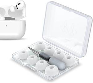 lot 69040 image: for Airpods Pro 2 Ear Tips, Anti Slip Soft Silicone Replacement Ear Tips for Airpods Pro 2nd Generation with Cleaner KitStorage Box. Fit in The Charging Case 4 Pairs - XSSML -White
