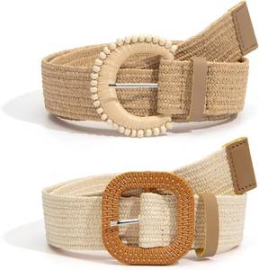 lot 69044 image: YooAi Straw Woven Belts for Women Dresses Boho Braided Stretchy Waist Belt for Summer Dress Pants 2 Pack