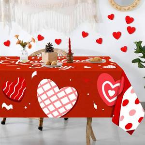 lot 69076 image: Tieshankao Valentines Day Decor Tablecloth 60x84 Inch Valentines Day Decorations Heart Table Cover for Home(Happy Valentines Day)