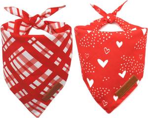 lot 69079 image: Realeaf Valentines Day Dog Bandanas 2 Pack, Reversible Red Plaid Heart Dog Scarf for Boy and Girl, Premium Durable Fabric, Holiday Love Bandana for Large and Extra Large Dogs Pets (Large)
