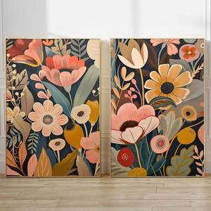lot 69552 image: Boho Botanical Canvas Wall Art Vintage Floral Canvas Print Orange Plant Painting Boho Flower Pictures Orange Botanical Wall Art Vintage Boho Artwork Mid Century Flower Poster Room 16x24inchx2 No Frame