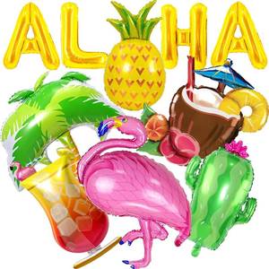 lot 69557 image: Aloha Hawaiian Party Decorations, Aloha Balloons Palm Tree Balloon Flamingo Balloon Pineapple Balloon Coconut Cactus Balloon Hawaiian Party Balloons Tropical Luau Balloons for Aloha Party Decorations