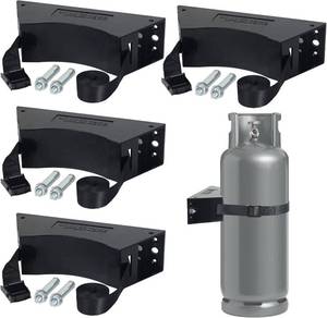lot 69558 image: 4PCS Propane Tank Holder, Gas Cylinder Holder, Propane Tank Mount  ABS Gas Cylinder Holder with Screws and Safety Chain Supported 4-12 , for mounting Various Gas cylinders 4(Black)
