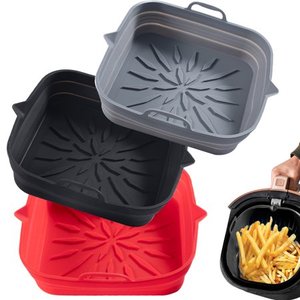 lot 69560 image: 3 Pack Square Silicone Air Fryer Liners 8 Inch Collapsible Reusable Air Fryer Pot Replacement of Flammable Disposable Parchment Paper