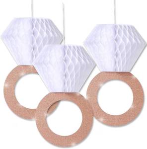 lot 69579 image: Engagement Party Decorations, Bridal Shower Supplies, Honeycomb Ring Hanging Decorations, Rose Gold Glitter Diamond Rings (3pcs), Engaged Diamond Rings Decorations for Engagement