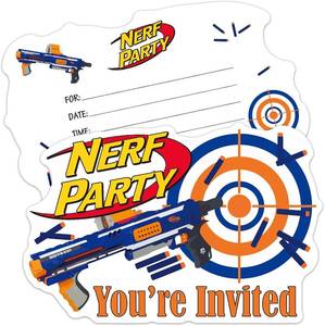 lot 69581 image: ERHACHAIJIA 20 PCS Nerf Gun Shaped Fill-In Invitations Cards With Envelopes, Fun Party Game Dart War Birthday Invitations For Boys, Teens, Adults Nerf Lovers