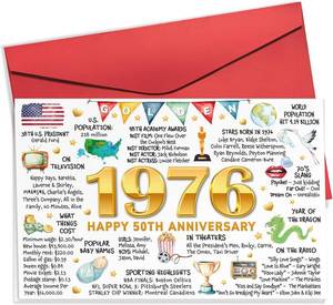 lot 69595 image: HUNIGIFT 50th Anniversary Card for Women Men - 50th Wedding Anniversary Cards for Mom Dad Parents, 1976 Romantic 50 Year Wedding Gifts for Wife Husband - 5.3x 8.0 Golden Wedding Card & Envelope