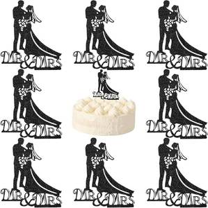 lot 69596 image: Mr and Mrs Cake Toppers 10pcs Wedding Cake Topper Custom Cake Topper Bride and Groom Wedding Cake Decoration (Black)