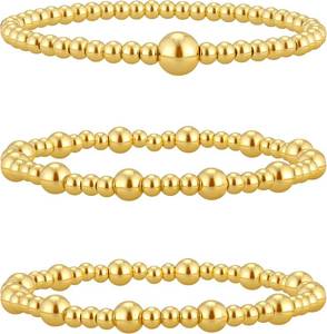 lot 69607 image: Reoxvo Gold Beaded Bracelets for Women Non Tarnish Stack 14K Gold Plated Stretch Elastic Bead Ball Bracelet Jewelry Set for Women Trendy