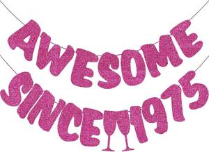 lot 69618 image: Awesome Since 1975 Banner - Rose Red Glitter 50th Birthday Banner for Women, 50 Anniversary Supplies, 50th Birthday Decorations for Birthday and Anniversary Party Supplies