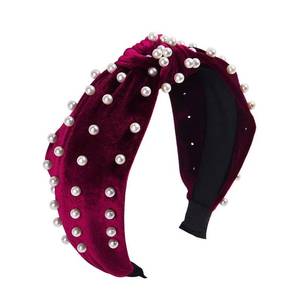 lot 69623 image: Headbands for Women Pearl Headbands - 1PCS Twisted Faux Pearl Velvet Headband Elegant Bling Hair Clip Hairpins Headwear Barrette Styling Tools Accessories,Red