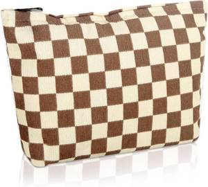 lot 69632 image: Cosmetic bag Makeup bag Preppy Cute Corduroy Toiletry bag for women travel essentials (Plaid khaki)
