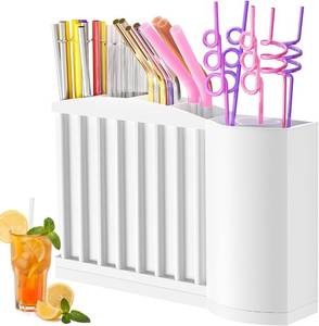 lot 69635 image: Straw Holder for Cabinet Door - Strong Magnetic Detachable Bottom, Easy to Clean, Dual Use (CountertopCabinet), Fits Various Sizes & Irregular Straws