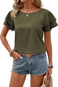 lot 69637 image: SM Samefar Womens Tops Dressy Casual Double Layers Short Sleeve Shirts Chiffon Summer Tops Business Work Blouses