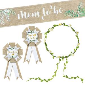 lot 69654 image: R HORSE 5Pcs Neutral Burlap Mom to Be Sash Dad to Be Pin