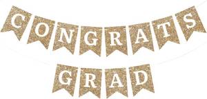 lot 69655 image: Graduation Banners Party Decorations Gold Glitter Graduation Party Banner -Garland on 6 ft Strand - Gold Grad Congrats Class of 2026 Party Decorations