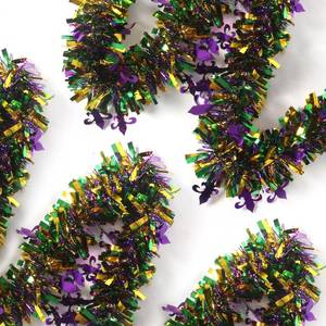 lot 69658 image: 50 Feet Mardi Gras Tinsel Garland Gold Green Purple Garland Mardi Gras Christmas Tree Tinsel Garland Metallic Twisted Hanging Garland for Mardi Gras Oktoberfest Birthday Party Decoration