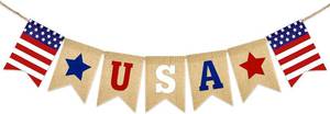 lot 69676 image: GCQQ 250th Anniversary USA Banner Burlap - 9.8FT 4th of July Red White Blue Patriotic Garland for President Day Independence Day Memorial Day Celebration Party Rustic Banners Decor, Pre-Assembled