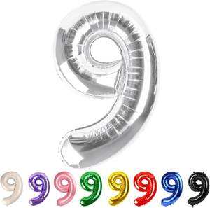 lot 69688 image: 9 Balloon Numbers Party Decorations, 40In Silver Balloons for Birthday