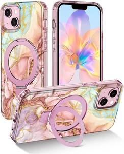 lot 69692 image: Lamcase for iPhone 13 Case,iPhone 14 Case with Magnetic Invisible Ring Stand Compatible with MagSafe, Full Body Rugged Slim Women Men Girl Shockproof Marble Pattern Design Case, Rose Gold