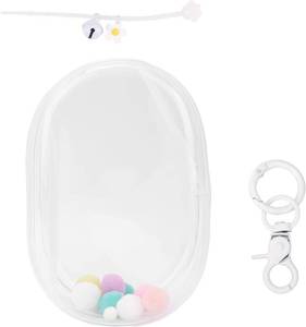 lot 67896 image: Display Bag for Dolls, PVC Waterproof Clear Figure Display Case Cover Holder with Keychain, Pompoms & Silicone Rope Bell Carrying Protective Bag Charm Accessories for Dolls Collectibles (White)