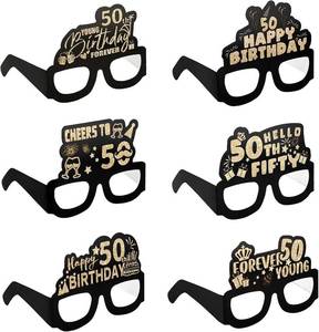 lot 67911 image: Grevosea 6 Pcs Happy Birthday Sunglasses, Birthday Party Paper Eyeglasses Decoration, Birthday Photo Props Funny Novelty Glasses, Birthday Sunglasses for Men Women Birthday Party Favors (50 Years)