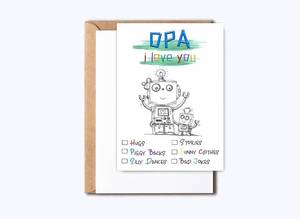 lot 67917 image: Opa Robot Card - Robot Birthday Card - Happy Birthday Card - Opas Day Card For Grandpa - Opa Dance - I Love You Opa Birthday Card - Card For Opa
