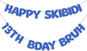 lot 67975 image: Epakh Pre Strung Happy Skibidi 13th Bday Bruh Glitter Banner Dark Blue 13th Birthday Party Decorations Funny Birthday Sign Party Favors Supplies