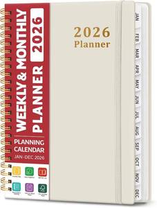 lot 69034 image: 2026 Planner, Weekly and Monthly Calendar Planner, January 2026 - December 2026, Hardcover 2026 Calendar Book with Tabs For Women & Men, Inner Pocket, Spiral Bound, Perfect for Office Home School Supp