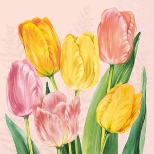 lot 69500 image: IHR Ideal Home Range Cocktail Napkins Disposable 3-Ply Paper Party Napkin Pack, 5 x 5, Spring Tulips (Rose), 20-Count