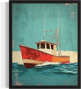 lot 69518 image: Fishing Boat Pop Unframed Art Print Poster, Vintage Retro Wall Art Decor Paintings Classic Artwork for Bedroom Living Room Decorations. Gallery 14A (Fishing Boat, 10L x 8W, Unframed)