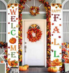 lot 69524 image: Fall Decorations for Home Welcome & Happy Fall Porch Banner Welcome Signs for Autumn Harvest Thanksgiving Decorations Decor Indoor Outdoor