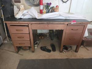 lot 6544 image: Vintage Desk with Drawers and Black Top