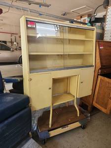 Vintage Yellow Metal Laboratory Cabinet w/ Glass Doors