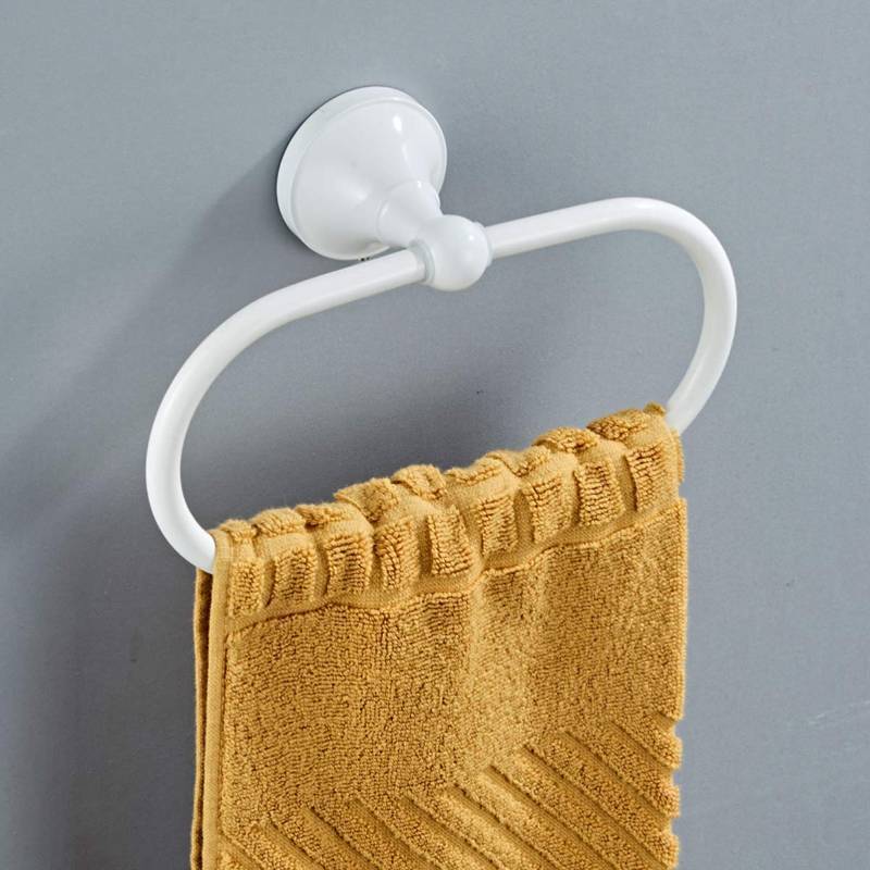 lot 1034 image: Vosarea White Towel Ring Hand Towel Holder Oval Towel Hanger Holder Modern Chrome Towel Wall Mounted Hanging Rack for Toilet Bathroom Kitchen (White) Retail $26.24